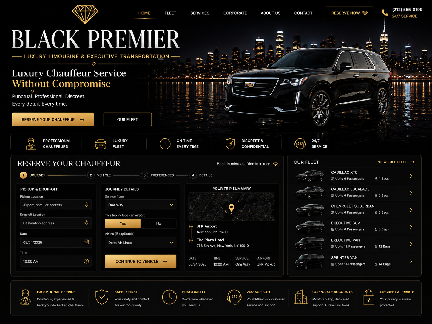 Black Premier luxury chauffeur website design